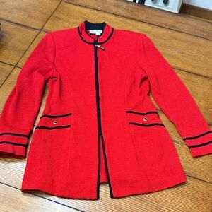 St. John Red Blazer with Black Accents